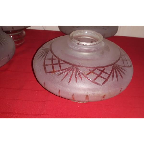 4 GLOBOS DE LAMPARA DE CRISTAL TALLADO PRIMERA MITAD SIGLO XX