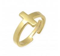 Anillo de plata oro Cruz ajustable