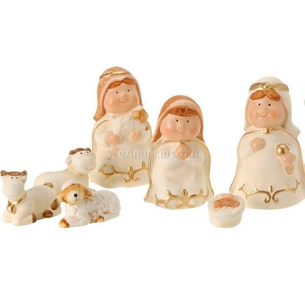 Set 11 figuras Belén cerámica crema  oro