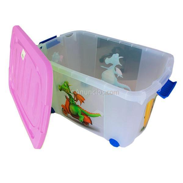 Caja multiusos con ruedas dragón tapa rosa