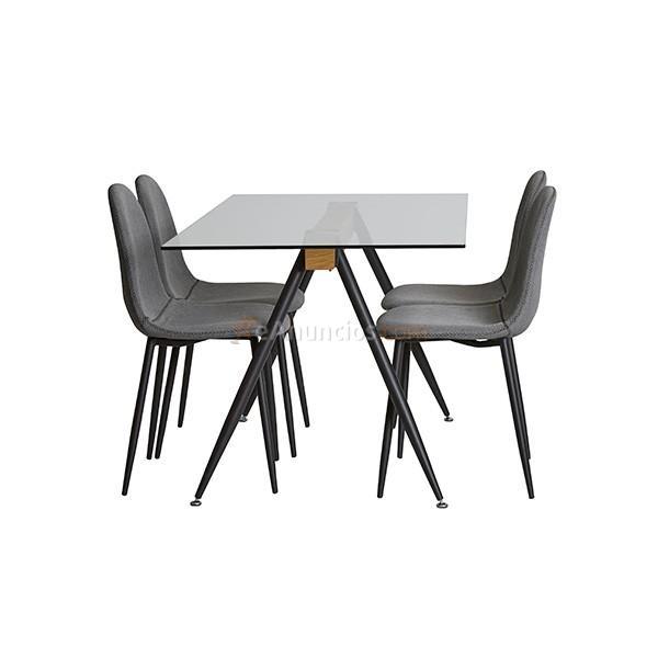 Conjunto de salón mesa + 4 sillas Lotus gris  negro