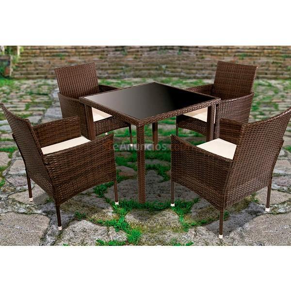 Conjunto de jardín Bolivia ratán 5 piezas marrón
