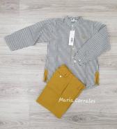 A conjunto niño pilar batanero pantalon ocre + camisa rayas r220501  talla 4 años.