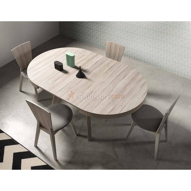 Mesa de comedor de estilo nórdico acabado roble redonda y extensible