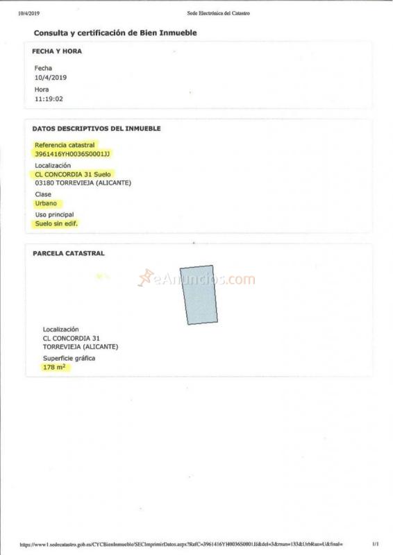 Parcela Rustica en venta en  CONCORDIA, Centro, Torrevieja