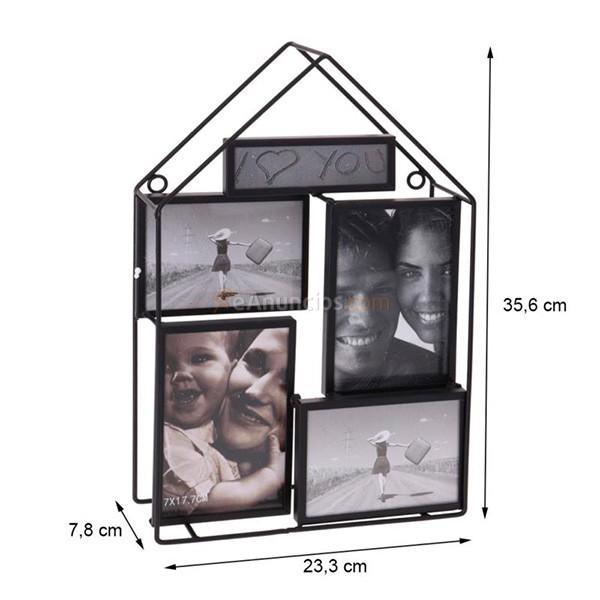 Portafotos casa 5 marcos metal negro