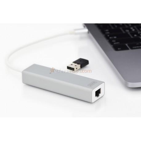Digitus - DA-70255 hub de interfaz USB 3.0 (3.1 Gen 1) Type-C 1000 Mbits Gris, Blanco