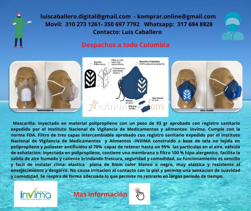 Mascarilla tapabocas antifluido eficaz 95  registro sa