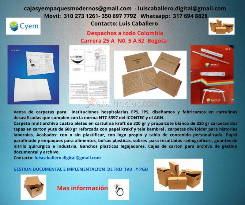 Carpetas para archivo de historia clinica en propalcote