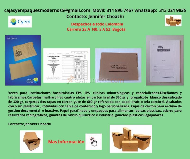 Carpetas para archivo de historia clínica en propalcote