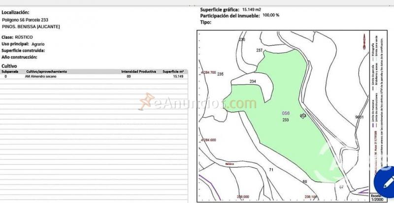 Parcela rustica constructible Benissa Pinos