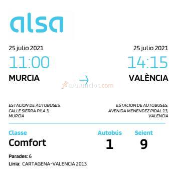 Billetes ida y vuelta 1807 barcelona - murcia bus